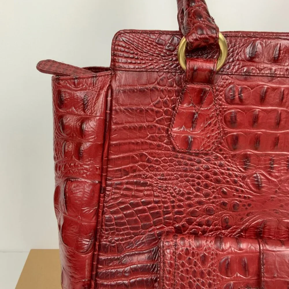 Brahmin Kelsey Crocodile-Embossed Leather Carryall Tote in Cranberry Red - Picture 9 of 16